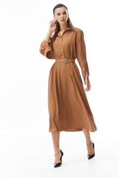 Демисезонное бежевое платье с ремнем и застежкой на кнопки Vesnaletto 3604-1 - фото 2