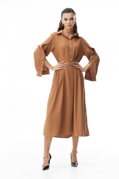 Демисезонное бежевое платье с ремнем и застежкой на кнопки Vesnaletto 3604-1 - фото 5