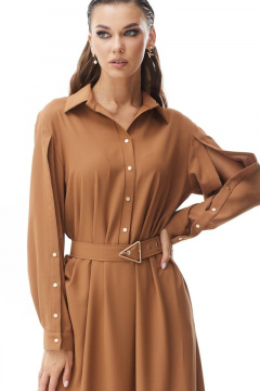 Демисезонное бежевое платье с ремнем и застежкой на кнопки Vesnaletto 3604-1 - фото 4