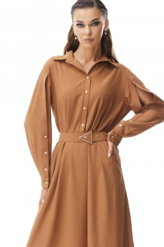 Демисезонное бежевое платье с ремнем и застежкой на кнопки Vesnaletto 3604-1 - фото 3