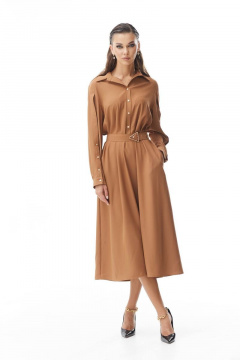 Демисезонное бежевое платье с ремнем и застежкой на кнопки Vesnaletto 3604-1 - фото 1