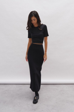 Укороченный топ прилегающего силуэта из ткани черного цвета ANNETE A788 - фото 3