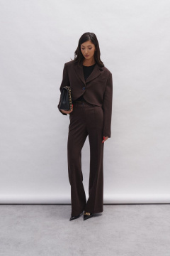Укороченный жакет из костюмной ткани шоколадного цвета ANNETE A5210 - фото 1