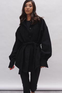 Черный жакет прямого кроя из фактурного полотна ANNETE A5215 - фото 3