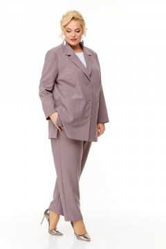Бежевый костюм женский из ткани с жакетом и брюками для офиса OVERYOU М124 какао - фото 4