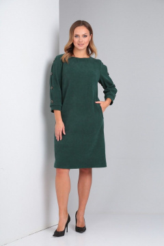 Трикотажное платье с карманами и рукавом со складкой AMORI 9618 изумруд - фото 1