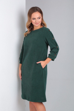 Трикотажное платье с карманами и рукавом со складкой AMORI 9618 изумруд - фото 2