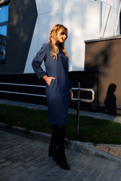 Длинное трикотажное платье прямого силуэта с карманами AMORI 9618 джинсовый - фото 3