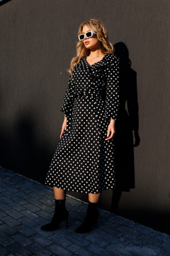 Расклешенное хлопковое платье с запахом и поясом AMORI 9756 чёрный - фото 1