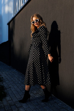 Расклешенное хлопковое платье с запахом и поясом AMORI 9756 чёрный - фото 3