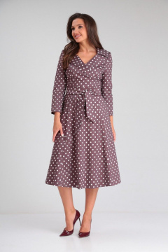 Расклешенное хлопковое платье с поясом и тесьмой-завязкой AMORI 9756 дымчато-розовый - фото 1