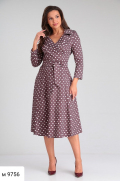 Расклешенное хлопковое платье с поясом и тесьмой-завязкой AMORI 9756 дымчато-розовый - фото 2