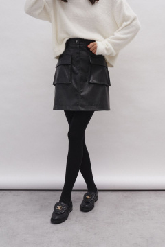 Юбка из экокожи с крупными накладными карманами и полуприлегающим силуэтом ANNETE A462 - фото 3