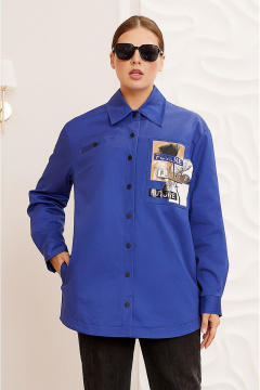 Синяя рубашка-овершорт с декором и карманами Lissana 4761 синий - фото 2