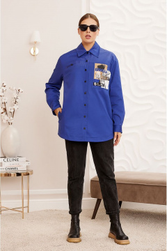 Синяя рубашка-овершорт с декором и карманами Lissana 4761 синий - фото 1