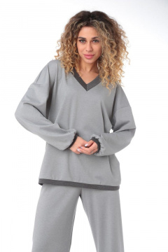 Джемпер свободного кроя из трикотажа с V-образным вырезом Angelina & Сo 830 - фото 5