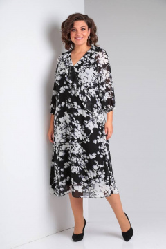 Платье из шифона с воланом и кружевной вставкой LadisLine 1470 веточки - фото 3