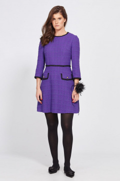 Платье из твида с вырезом капля, выше колена, демисезон EOLA 2494 фиолет - фото 1