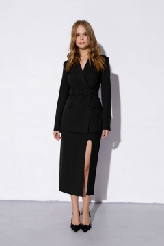 Демисезонный приталенный жакет из текстиля с поясом PiRS 4749 черный - фото 3