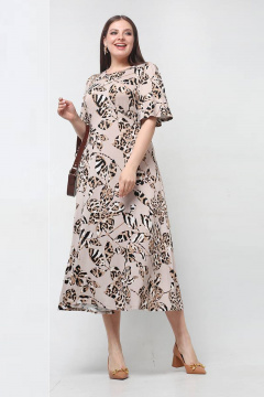 Платье летнее полуприлегающего силуэта с разрезами и завязками La rouge 5420 латте-(цветы) - фото 1