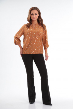 Коричневая блузка с V-образным вырезом и шнуровкой Modema м.728/3 - фото 5