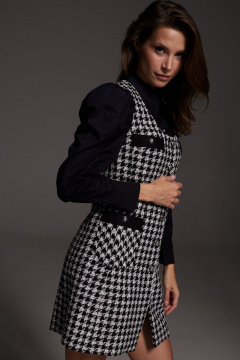 Сарафан деловой в стиле Шанель с накладными карманами DAVA 130 черный+серый+молочный - фото 4