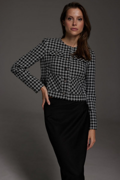 Элегантный костюм из фактурной ткани с жакетом и юбкой DAVA 126 черный+серый - фото 2