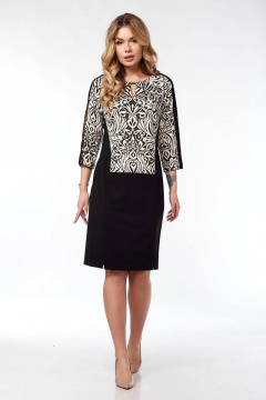 Черное платье с рельефами и вставками Lady Style Classic 728 черный_с_молочным - фото 2