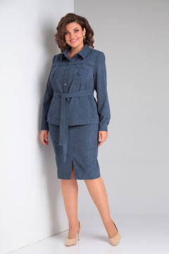 Стильный вельветовый костюм-двойка с жакетом и юбкой Tensi 361 джинсовый - фото 5