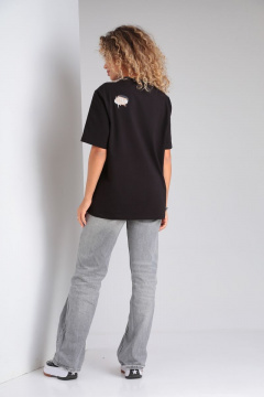 Черный прямой футболка из хлопка и трикотажа HIT 0217 черный - фото 5