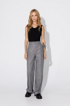 Текстильный костюм-пара из клетчатых палаццо и рубашки с воланом PiRS 4780 серый - фото 5