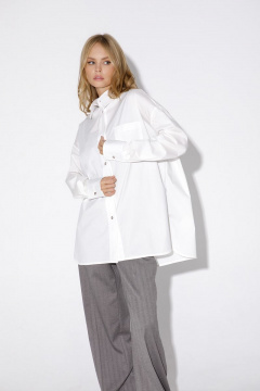 Белая оверсайз рубашка из хлопка для повседневной носки PiRS 4815 молочный - фото 4