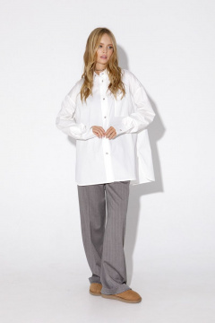 Белая оверсайз рубашка из хлопка для повседневной носки PiRS 4815 молочный - фото 3