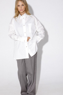 Белая оверсайз рубашка из хлопка для повседневной носки PiRS 4815 молочный - фото 2