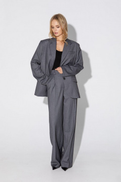 Деловой костюм двойка из жакета и брюк палаццо PiRS 4819 серый - фото 3