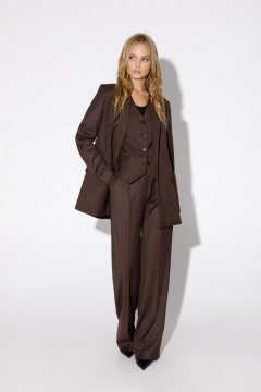 Деловой костюм-тройка жакет, жилет и брюки из вискозы PiRS 4823 шоколадный - фото 2