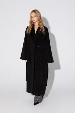 Демисезонное черное пальто макси на пуговицах и поясом PiRS 4861 черный - фото 4