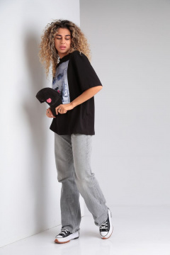 Демисезонный джемпер из хлопка, черный, свободный крой HIT 0215 черный - фото 5