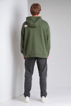 Худи на каждый день из трикотажа и хлопка, зеленое, oversize HIT 0216/1 хаки - фото 5