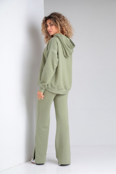 Демисезонный костюм из хлопкового трикотажа с худи и клеш-брюками HIT 3089/1 оливковый - фото 5
