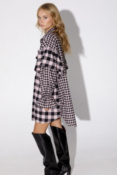 Платье рубашка клетка асимметричное с рукавами и воротником PiRS 4873 розовый - фото 2