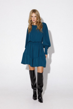 Полуприлегающее зеленое платье с принтом и оборкой PiRS 4904 изумрудный - фото 5