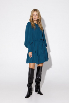 Полуприлегающее зеленое платье с принтом и оборкой PiRS 4904 изумрудный - фото 2