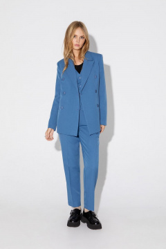 Деловой костюм-тройка из текстиля с жилетом PiRS 5049 голубой - фото 4