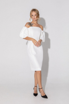 Платье на подкладке корсетное миди с пышными рукавами нарядное PiRS 4984 белый - фото 4