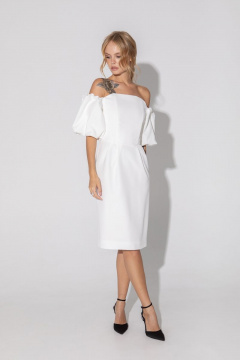 Платье на подкладке корсетное миди с пышными рукавами нарядное PiRS 4984 белый - фото 3