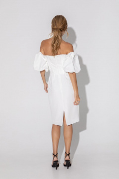 Платье на подкладке корсетное миди с пышными рукавами нарядное PiRS 4984 белый - фото 2