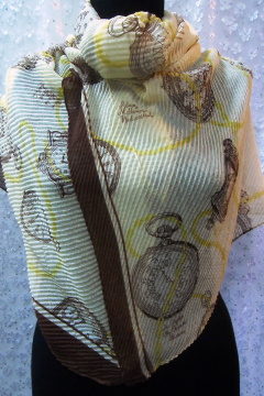 Демисезонный гофрированный шарф из вискозы бежевый коричневый мультиколор OLANTIZ S2-7 - фото 1