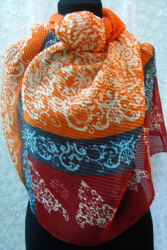 Демисезонный гофрированный шарф из вискозы оранжевый OLANTIZ S2-6 - фото 1