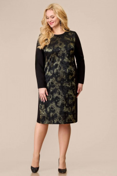 Мультиколорное платье из текстиля с вышивкой и молнией Линия Л Б-1975 зеленый/черный - фото 1